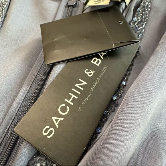 Sachin‎ & Babi Gabby Gown Size 6 Satin Crepe Beaded V-Neck A-Line Fornal Dress - Picture 12 of 16